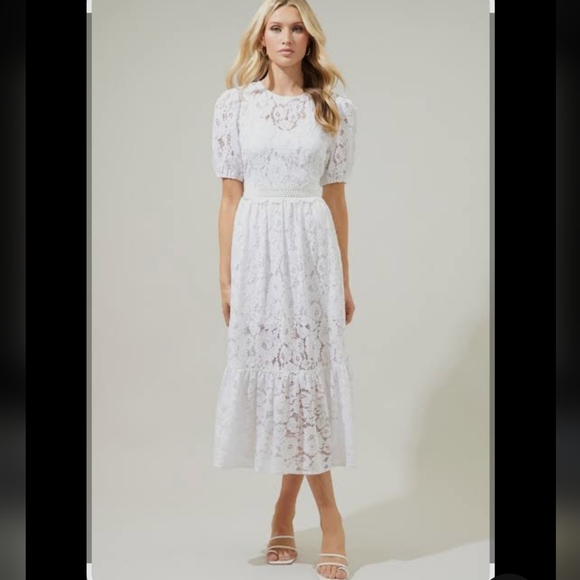 Sugarlips Dresses & Skirts - 136. New Sugarlips White Lace Tiered A-Line Midi Skirt Size Large